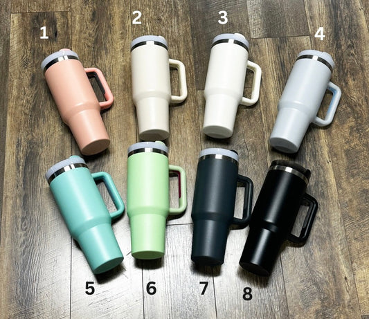 40oz Tumbler with Handle + Lid || Fits in Cup Holder!
