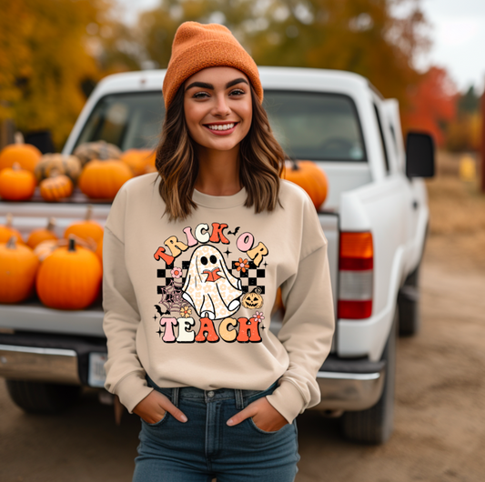 Trick or Teach || Retro Halloween Teacher Printed T-Shirt or Sweatshirt