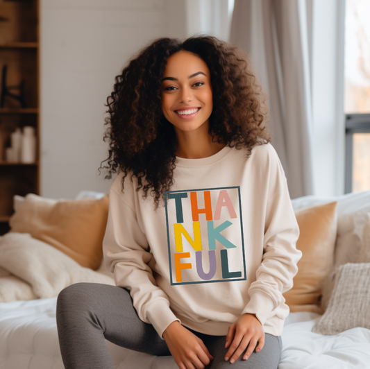 THANKFUL Stacked Print || Thanksgiving Fall Printed T-Shirt or Sweatshirt