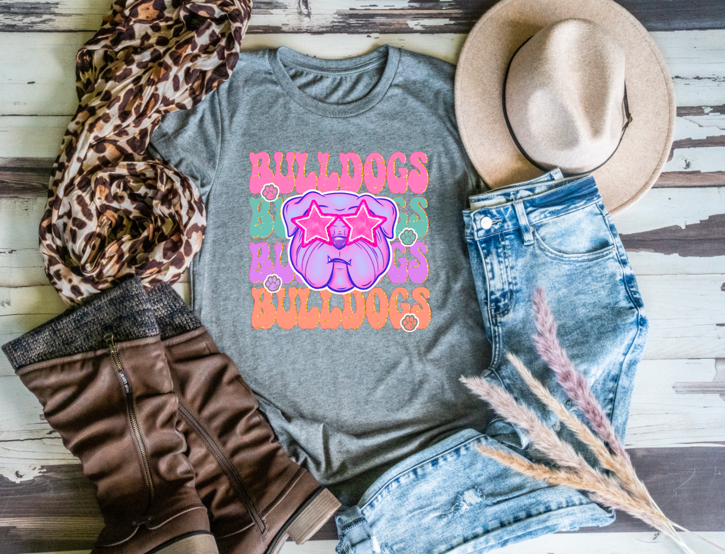 Bulldogs Stacked Multi Color || Printed Spirit Shirt