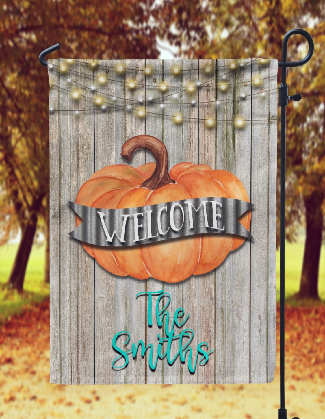 Pumpkin String Lights Fall Garden Flag- Personalized