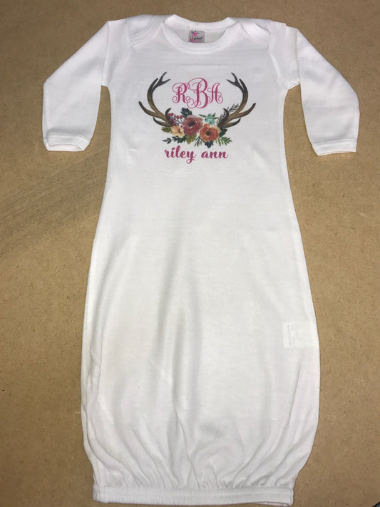 Monogram Baby Gown and Hat Set
