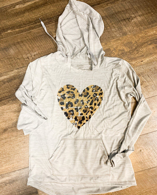 Distressed Leopard Heart Lightweight Hoodie