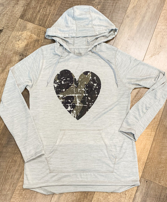 Distressed Camo Heart Lightweight Hoodie