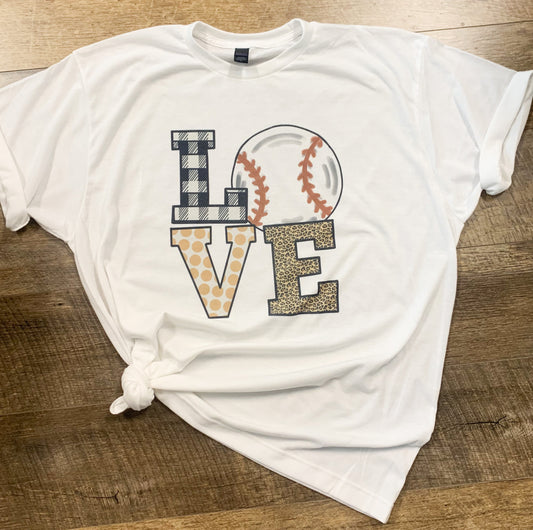 Baseball LOVE - Leopard and Plaid Permanent Print T-Shirt