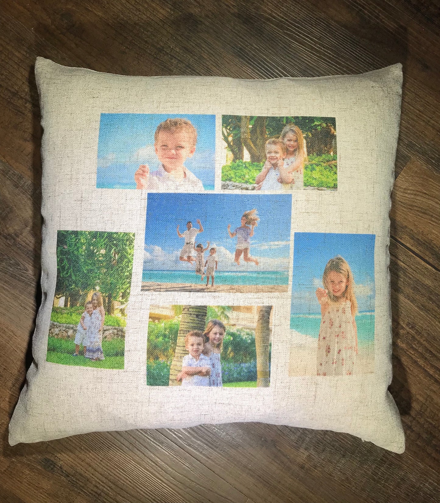 Grandma - Grandkids Faux Burlap Throw Pillow