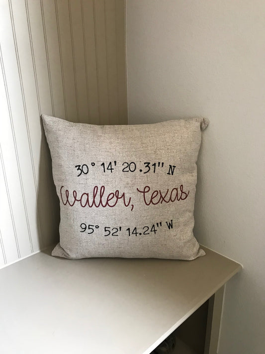 GPS Coordinates - Family Name - Favorite Location Pillow