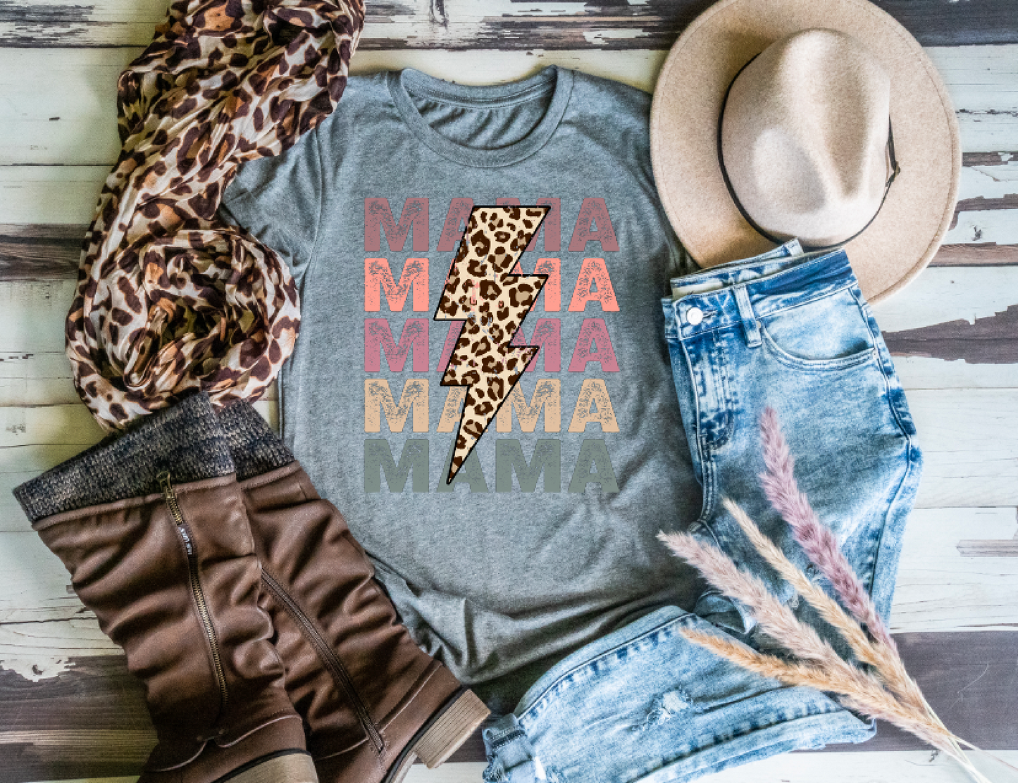 Mama Stacked Leopard Lightening Bolt || Printed T-Shirt or Sweatshirt