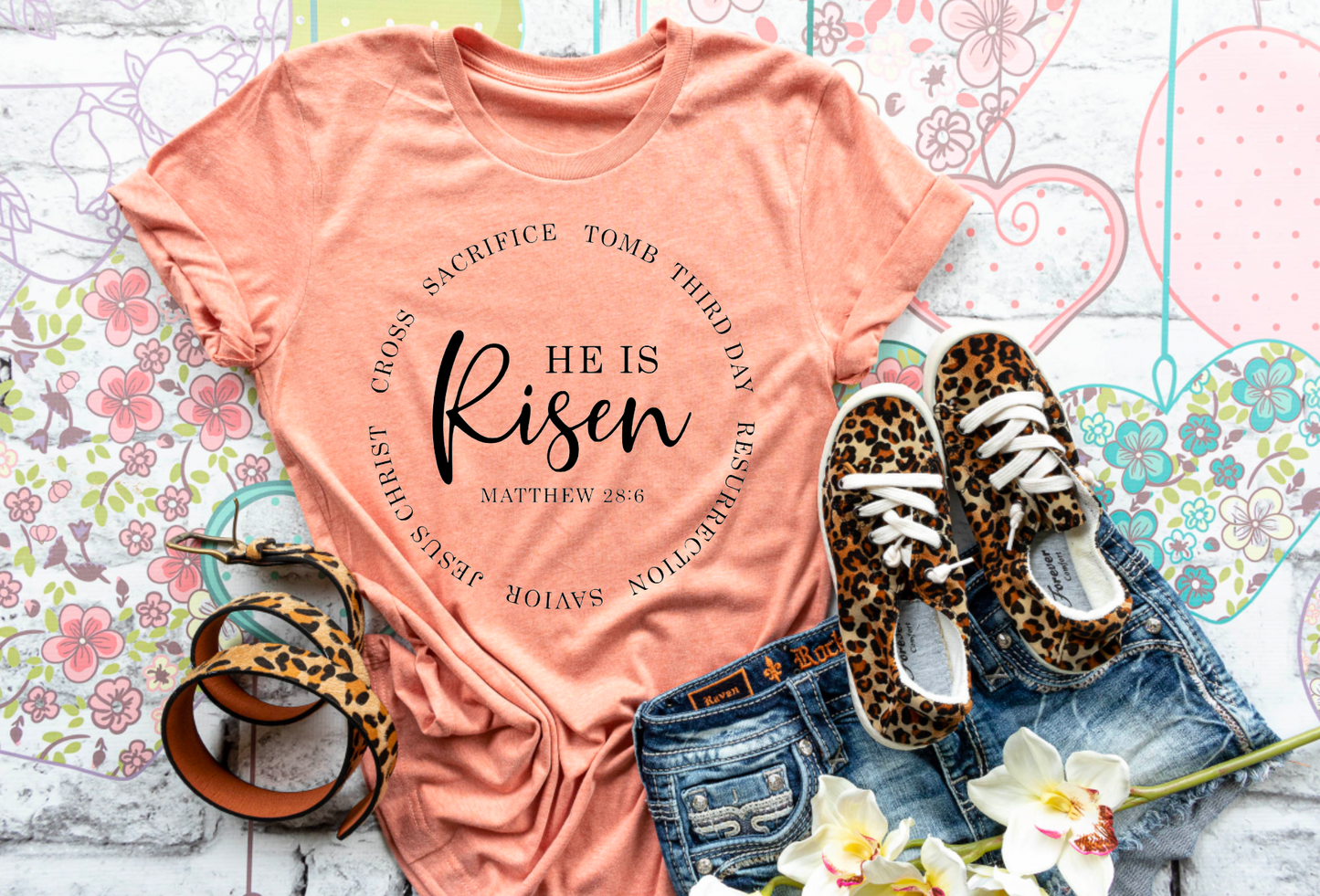 He is Risen Circle || Easter Christian Printed Shirt