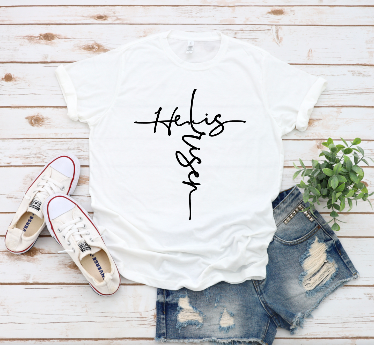 He is Risen Cross || Easter Christian Printed Shirt
