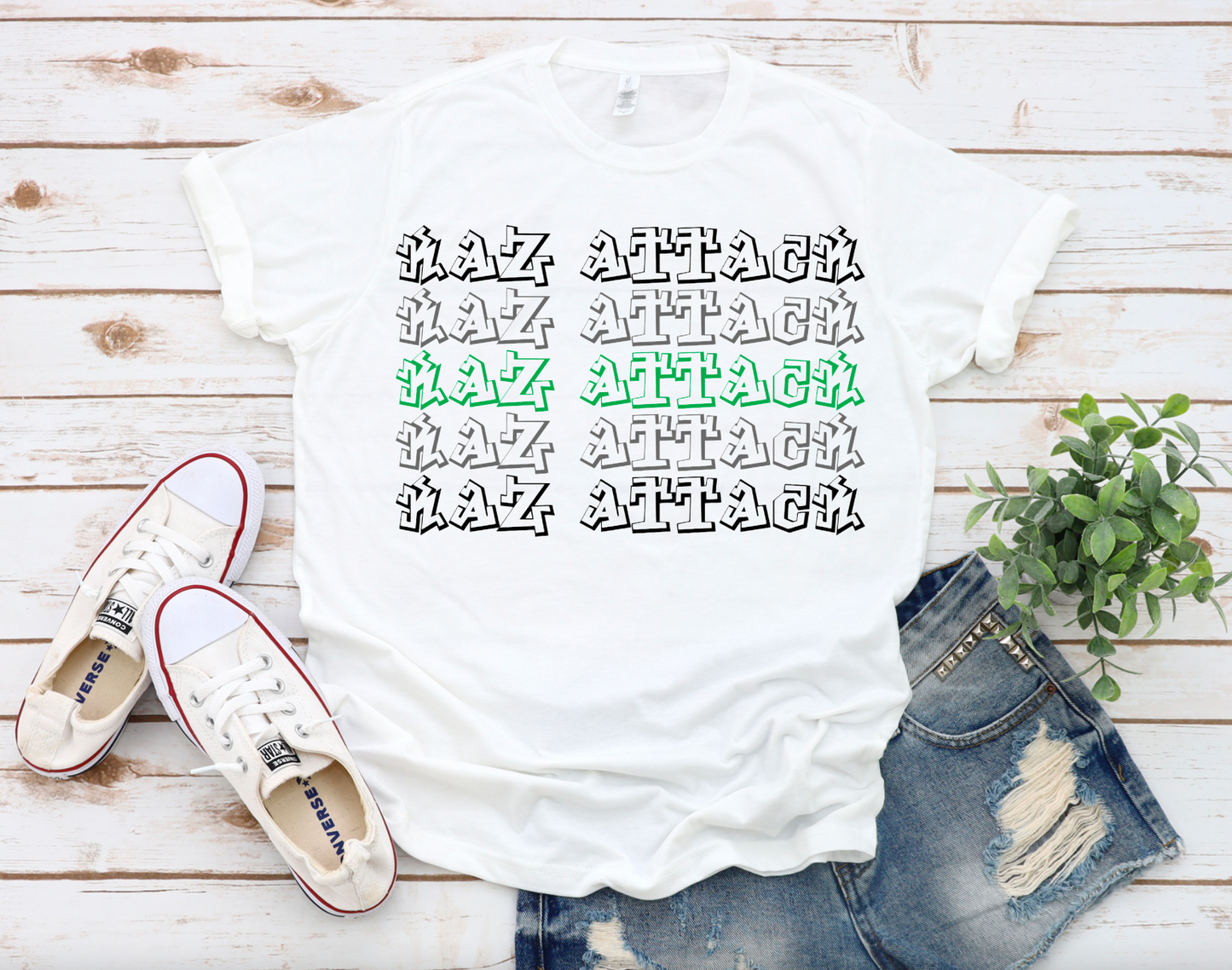 KazAttack White || Stacked Logo Shirt