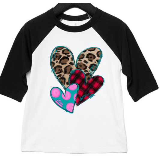 Stacked Hearts - Leopard and Buffalo Plaid Raglan
