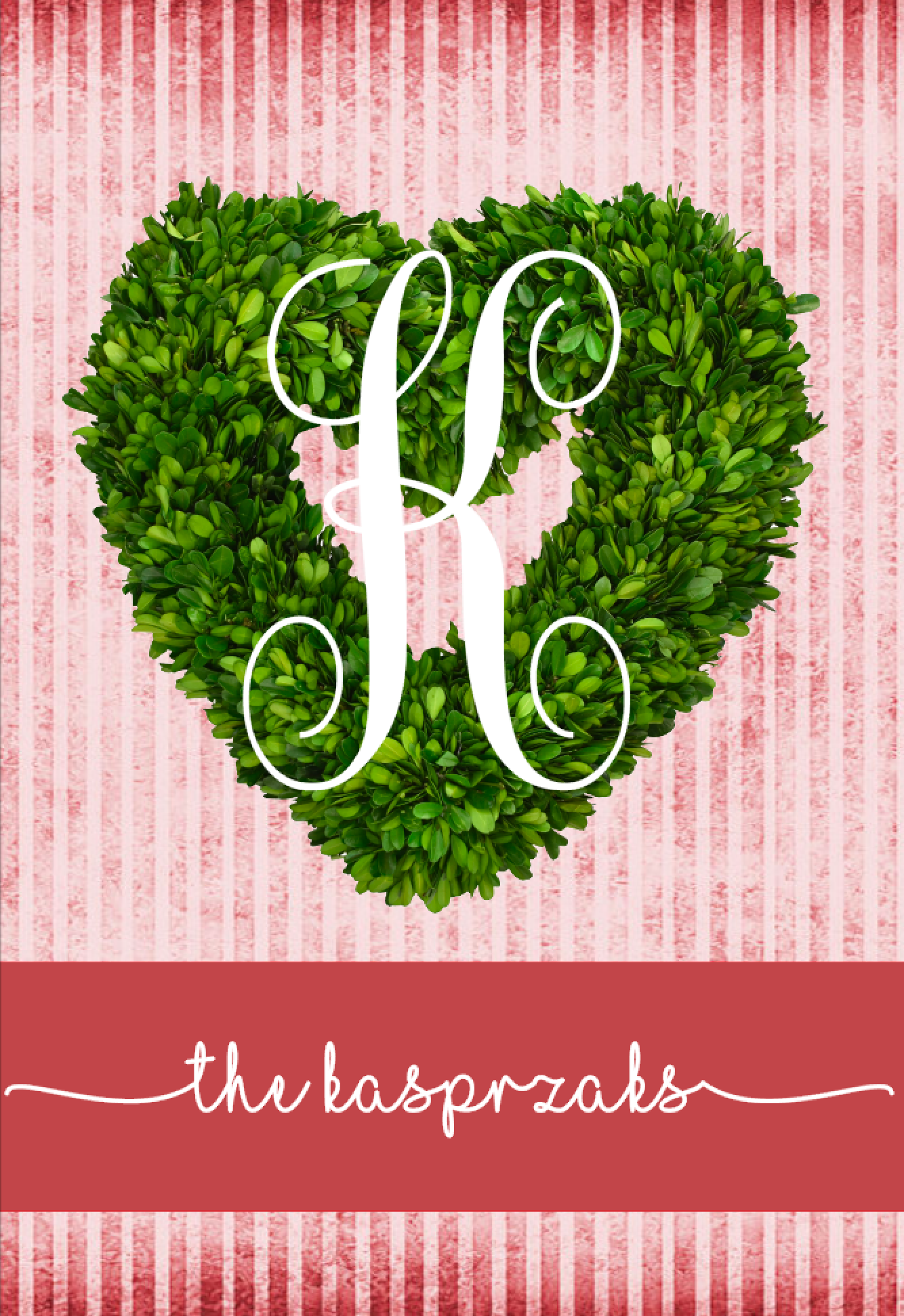 Vintage Striped Boxwood Wreath - Valentine's Day Garden Flag, Personalized