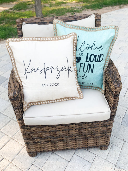 Farmhouse Burlap and Twine Throw Pillow Cover || Permanent Print Decorative Pillow Cover Only