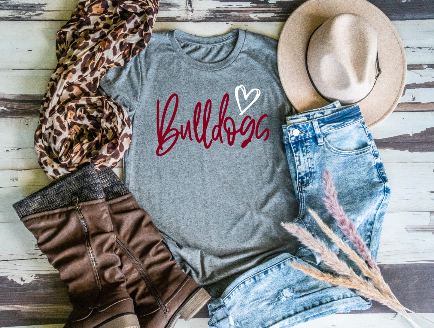 Bulldogs Spirit Shirt || Script Heart T-Shirt