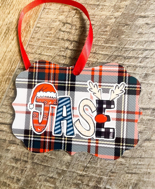 Christmas Monogram Alphabet Ornament || Aluminum Scalloped Ornament