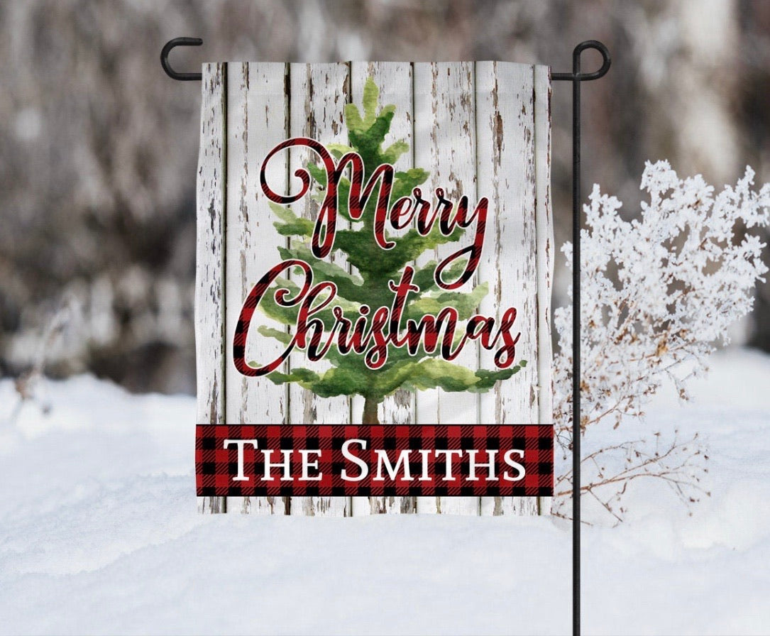 Christmas Tree Buffalo Plaid - Personalized Christmas Garden Flag