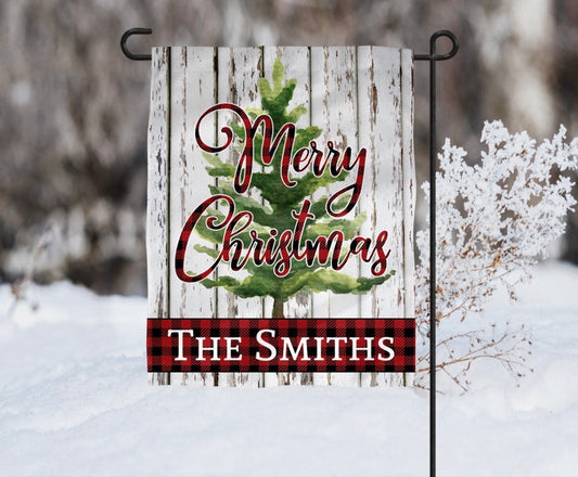 Christmas Tree Buffalo Plaid - Personalized Christmas Garden Flag