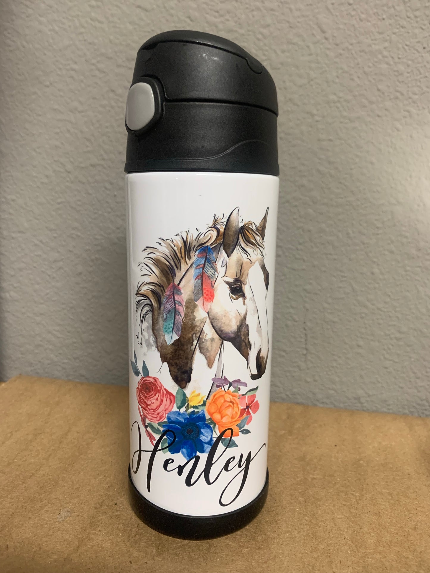 Printed Kids Water Bottle || Permanent Print 12oz Flip Top