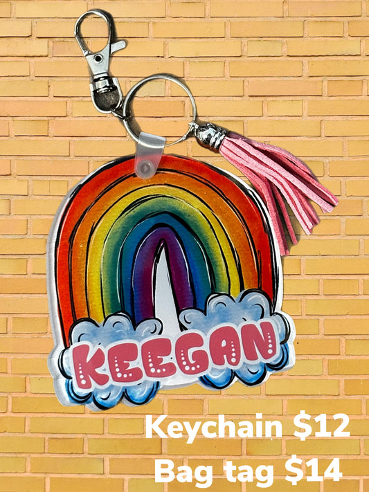Rainbow Acrylic Personalized Tag || Bag Tag or Keychain
