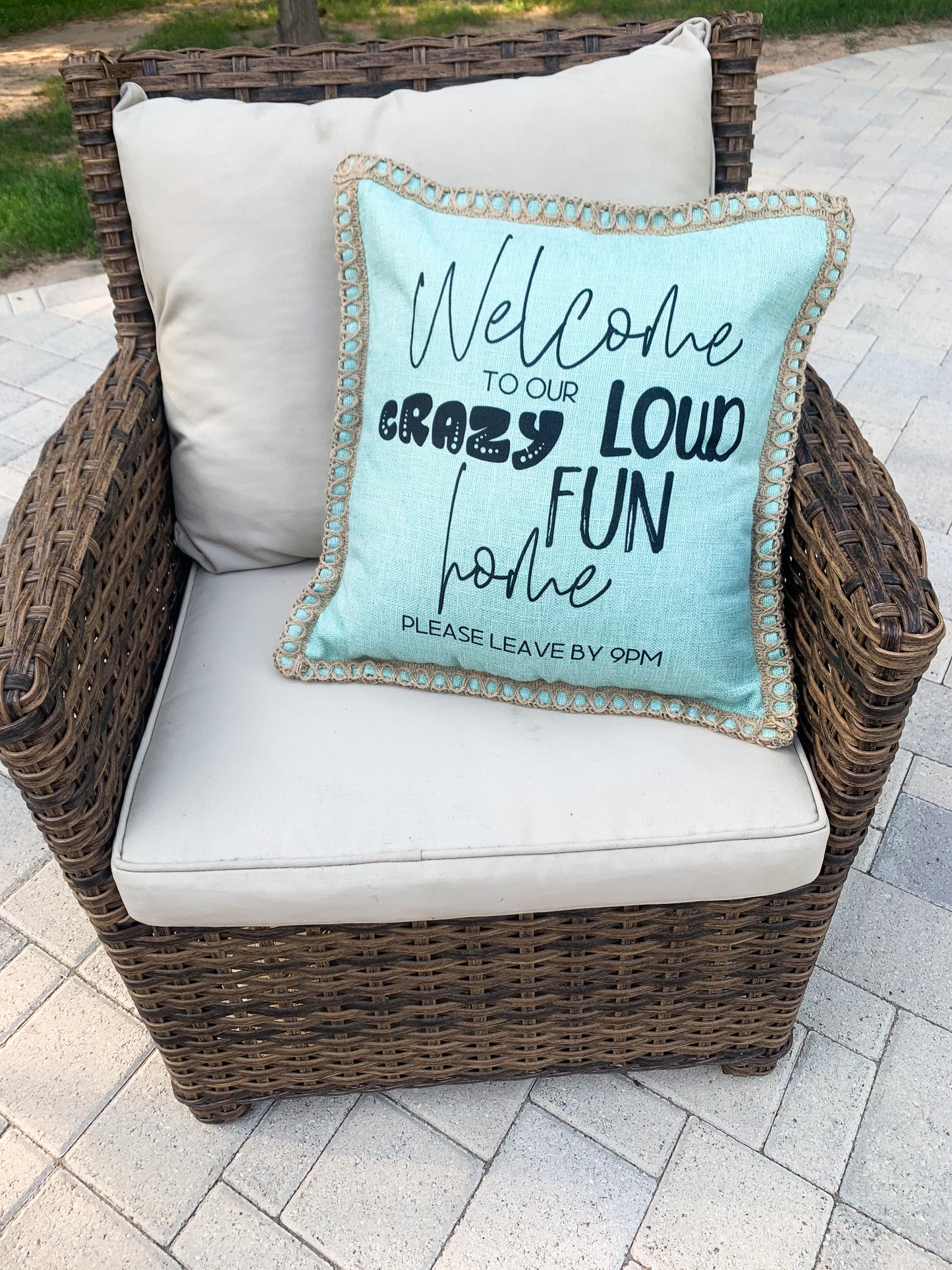 Farmhouse Burlap and Twine Throw Pillow Cover || Permanent Print Decorative Pillow Cover Only