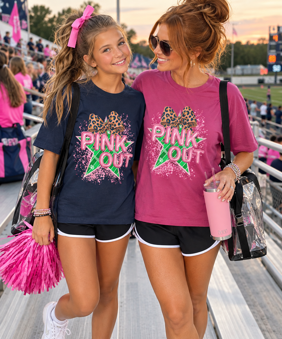 Pink Out Bow Leopards Football T-Shirt || MHA Flag Football
