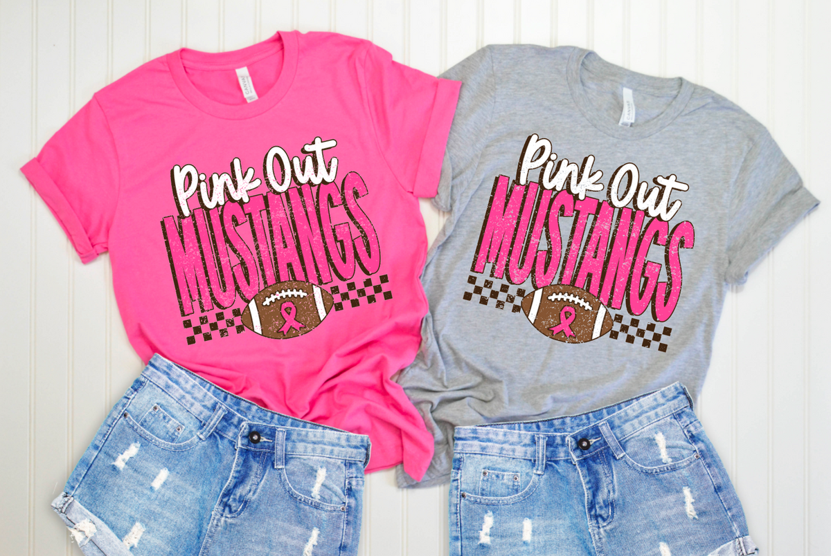 Pink Out Mustangs Football T-Shirt || Mustangs Breast Cancer Shirt