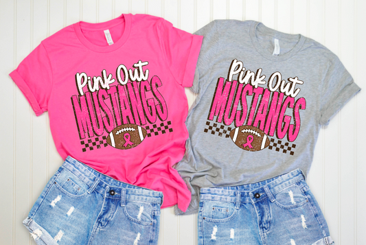 Pink Out Mustangs Football T-Shirt || Mustangs Breast Cancer Shirt