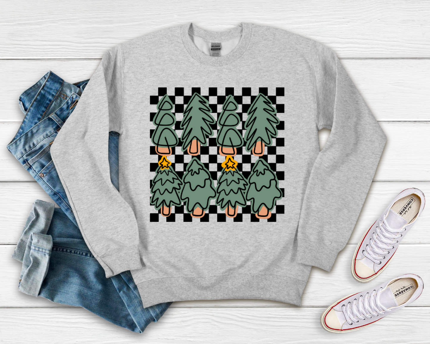 Checkered Christmas Trees || Printed Sweatshirt