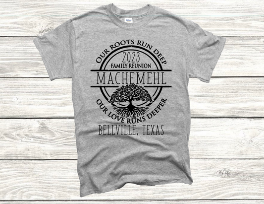 Machemehl Family Reunion Shirt || Heather Grey + Heather Maroon