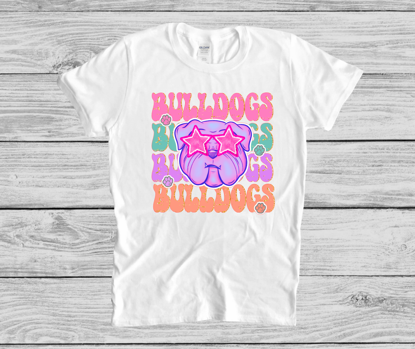 Bulldogs Stacked Multi Color || Printed Spirit Shirt