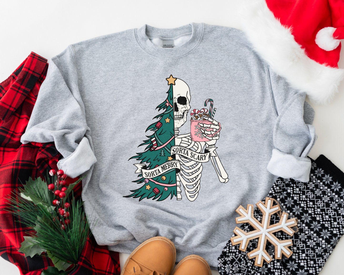 Sorta Merry Sorta Scary || Skeleton Christmas Sweatshirt
