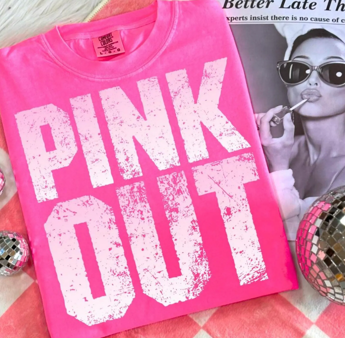 Pink Out T-Shirt || Block Lettering Breast Cancer Awareness Month