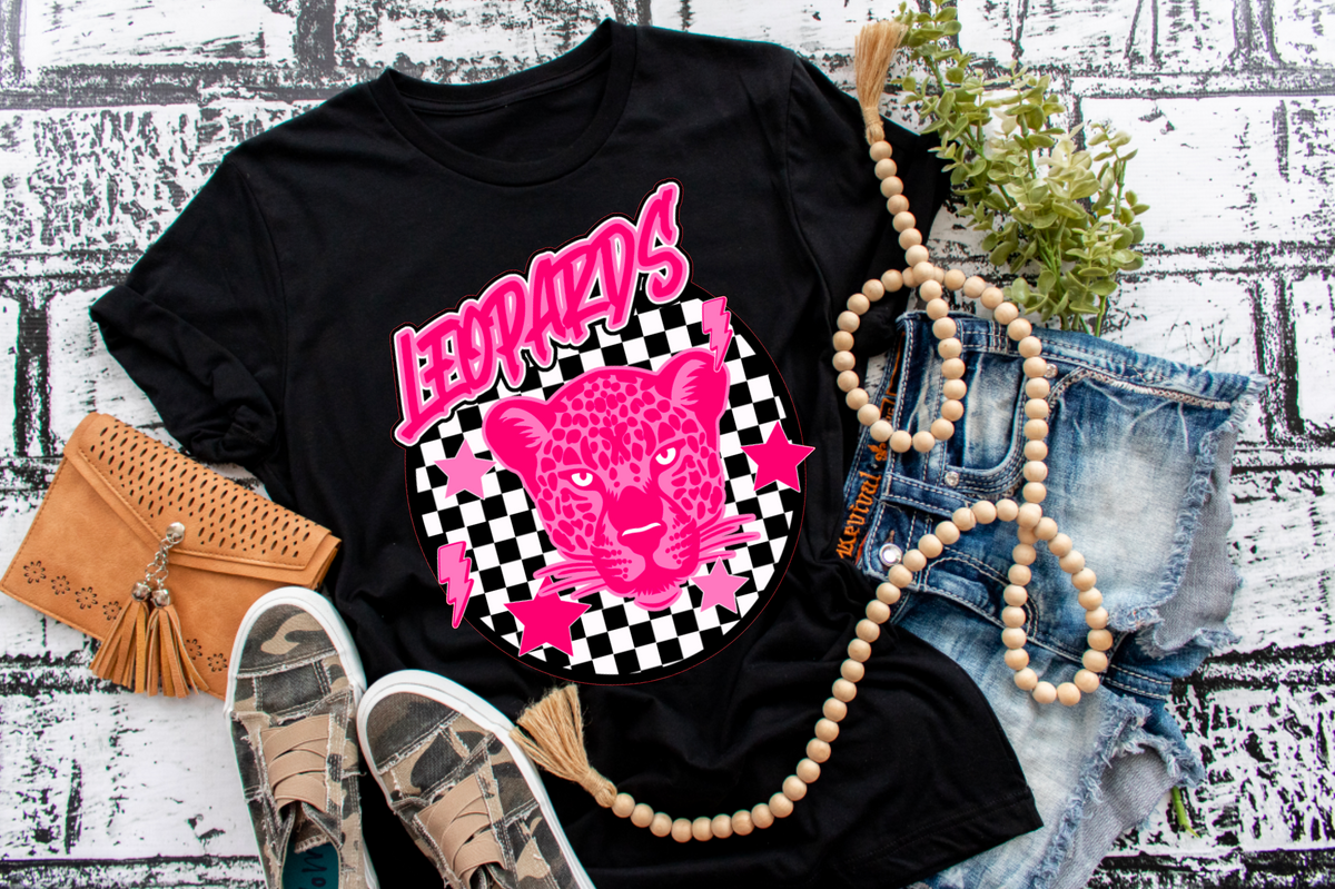 Pink Out Checkered Leopards Football T-Shirt || MHA Flag Football