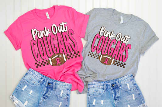 Pink Out Cougars Football T-Shirt || Cougars Breast Cancer Shirt