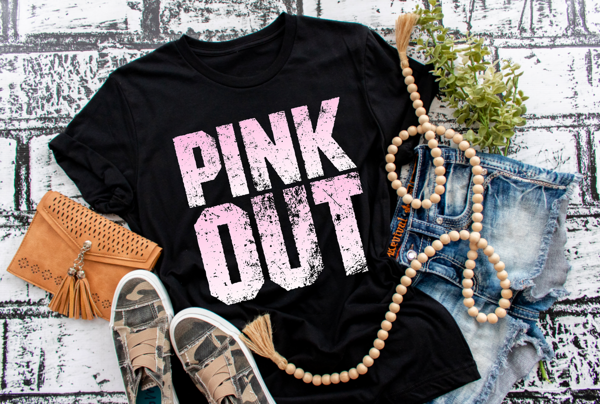Pink Out T-Shirt || Block Lettering Breast Cancer Awareness Month