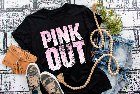 Pink Out T-Shirt || Block Lettering Breast Cancer Awareness Month