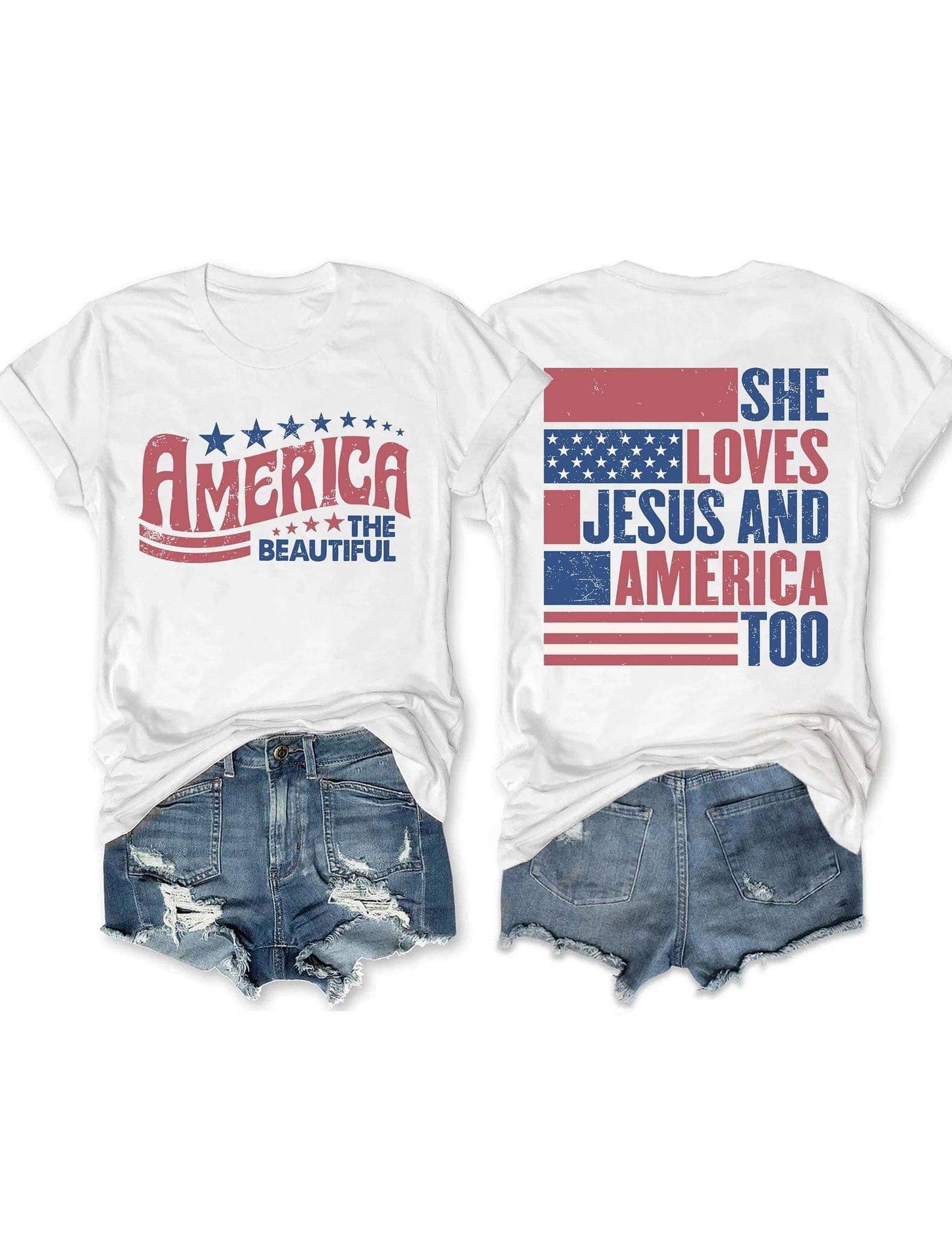 America the Beautiful - She Loves Jesus || July 4th Patriotic Shirt