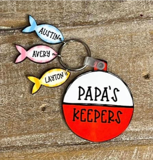 Grandpa Papa Fishing Key Tag || Personalized Keychain for Grandkids