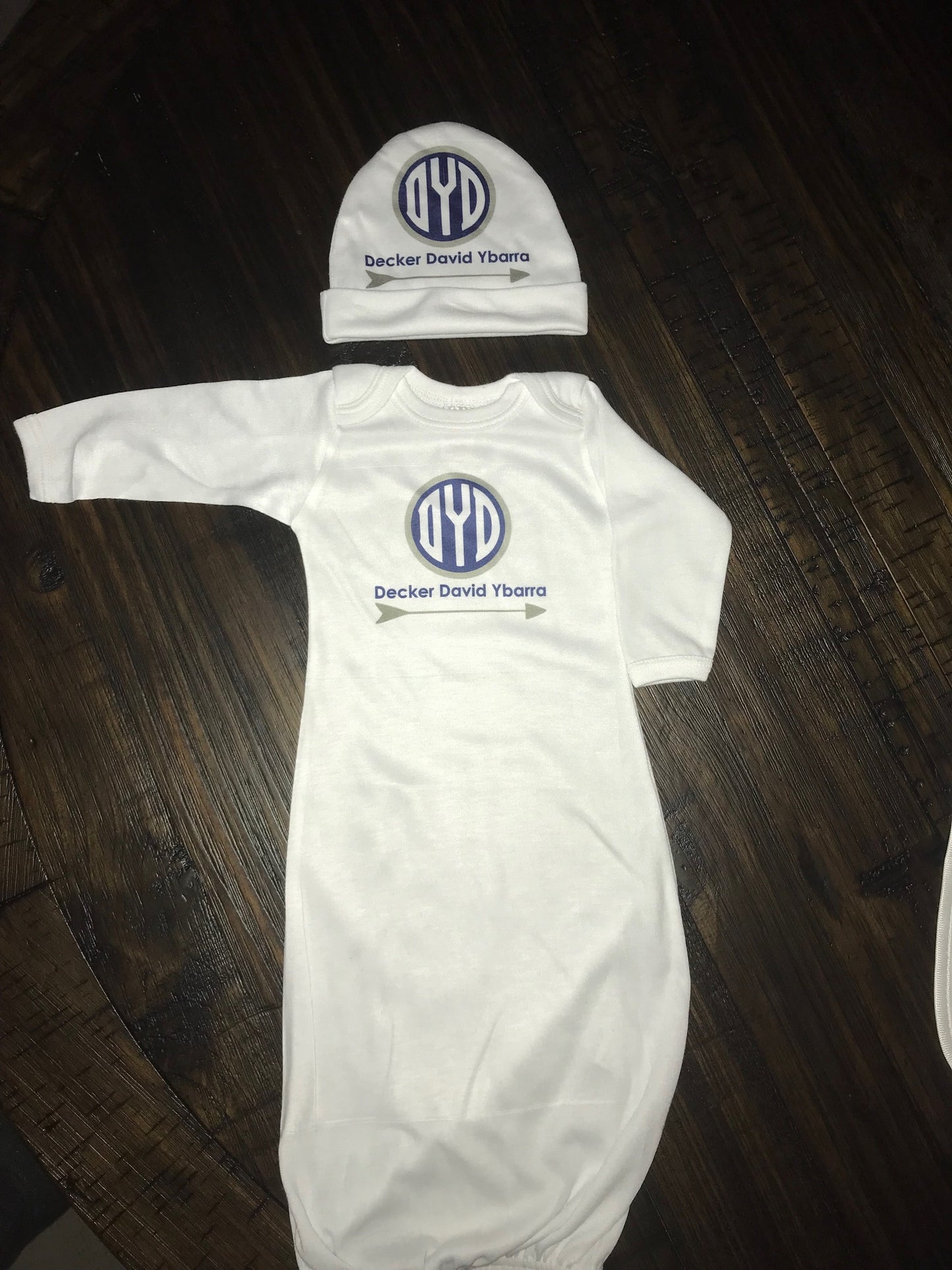 Monogram Baby Gown and Hat Set