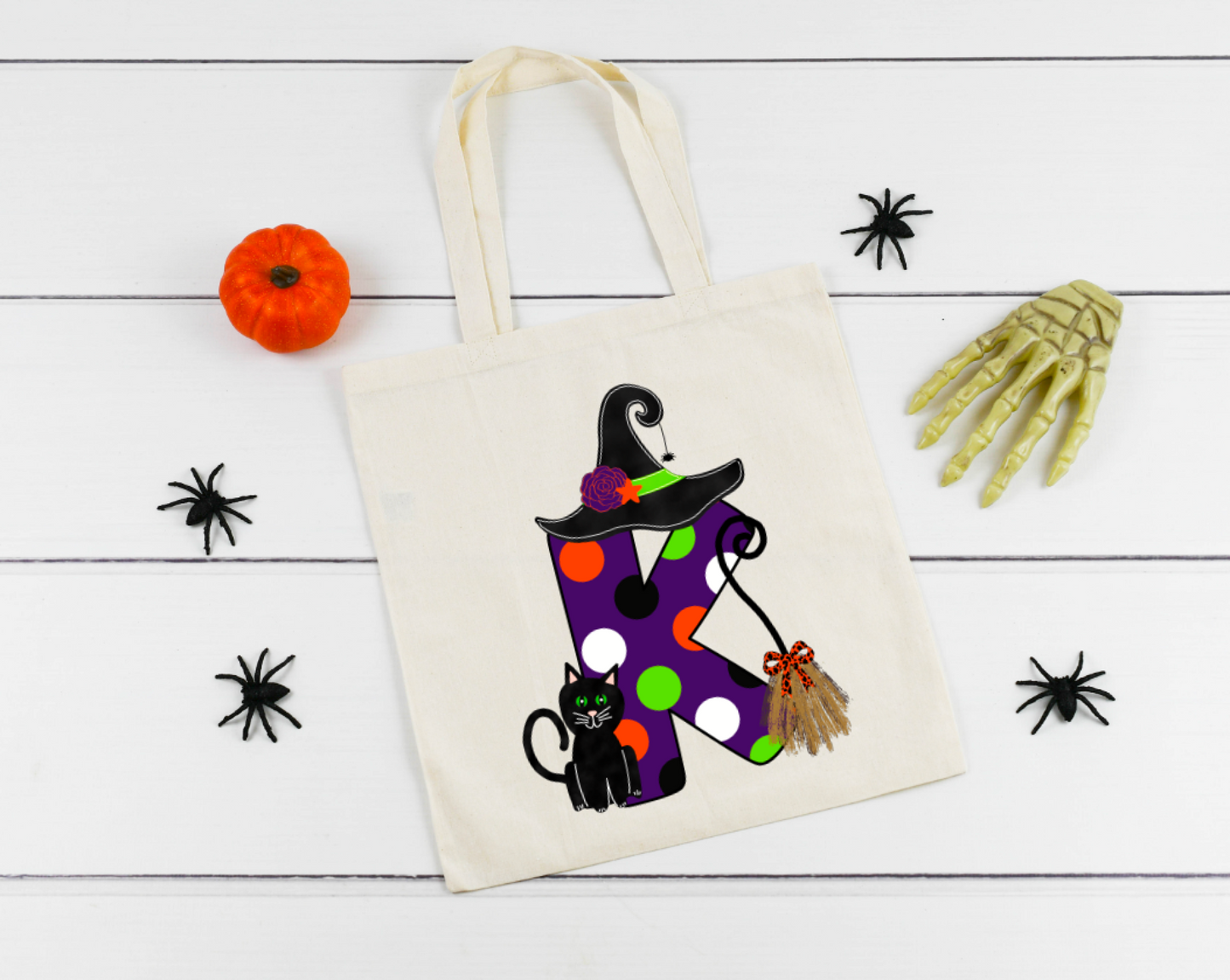 Halloween Monogram Canvas Tote || Kids Initial Candy Bag