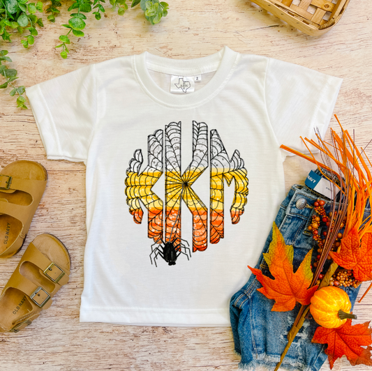 Halloween Candy Corn Monogram ||Kids Spider Web Shirt