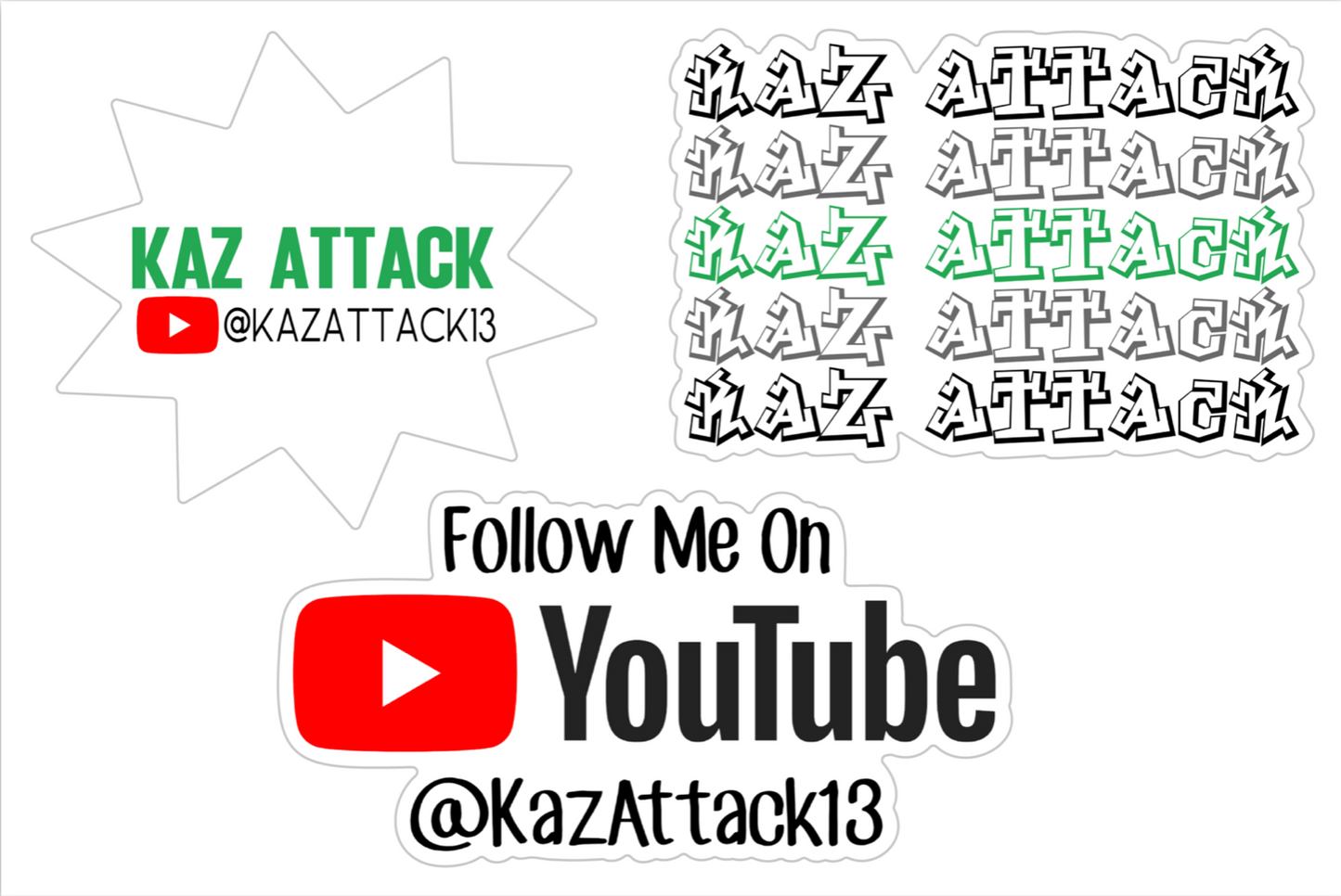 KazAttack Variety Logo Sticker || 4" x 6" Page of Stickers