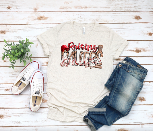 Raising Ballers || Baseball Mom on Oatmeal Shirt