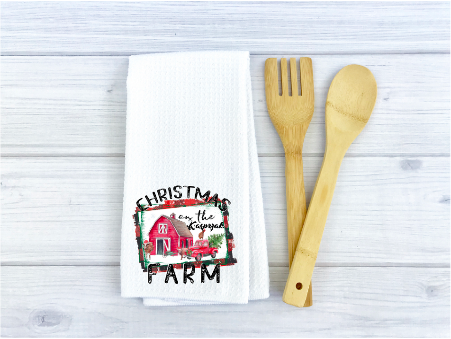 Christmas on the Farm - Personalized Printed Waffle Weave Kitchen Towel