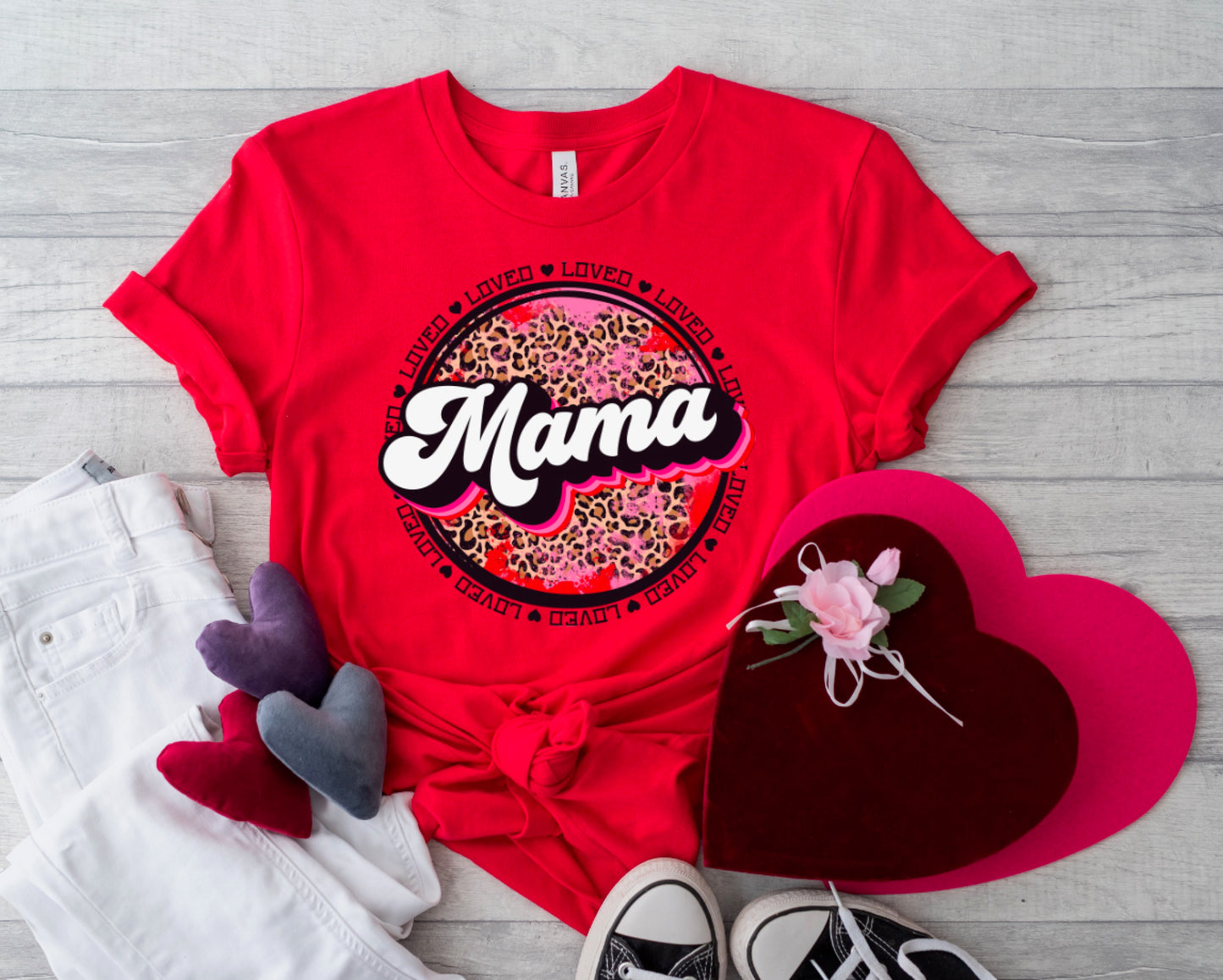 Valentine’s Mama Leopard Grunge Circle || Valentine’s Day T-Shirt