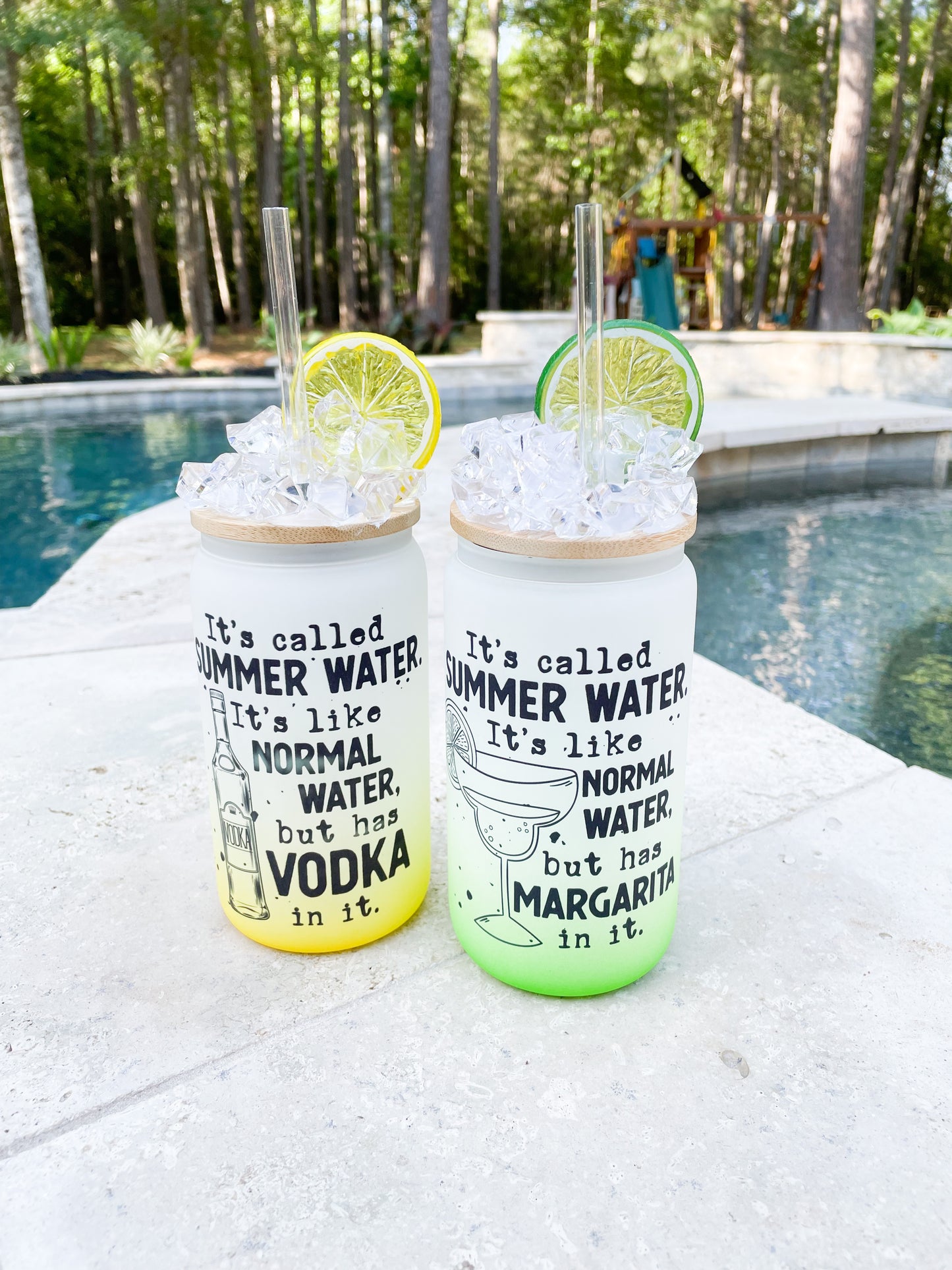 Summer Water Vodka - Margarita Glass Tumbler || Bamboo Iced Lid