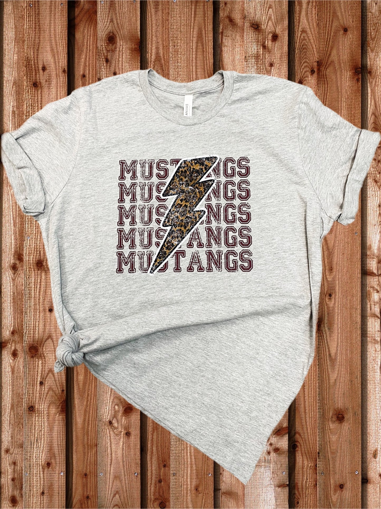 Mustangs Spirit Shirt - No Football || Leopard Lightening Bolt Stacked T-Shirt
