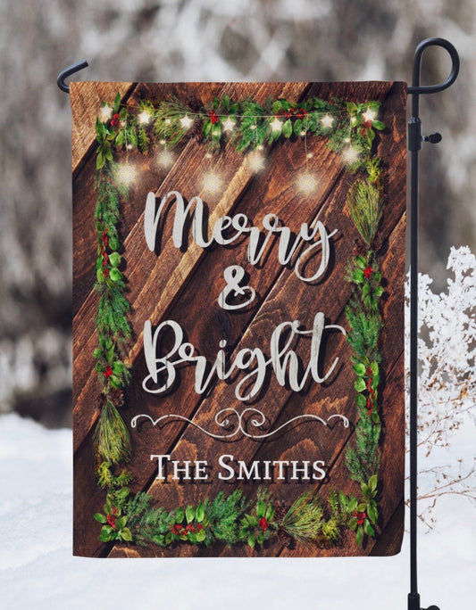 Merry and Bright Garland - Personalized Christmas Garden Flag