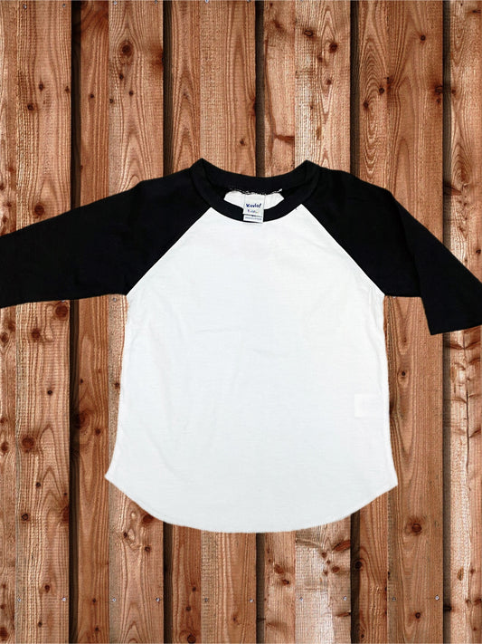 BLANK Kids Raglan || 40% Polyester || White Body Black Sleeve Kids Shirt